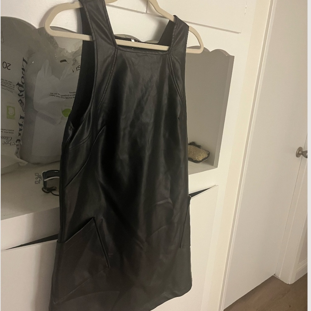 Maeve Anthropologie Faux Leather Shift Dress Black